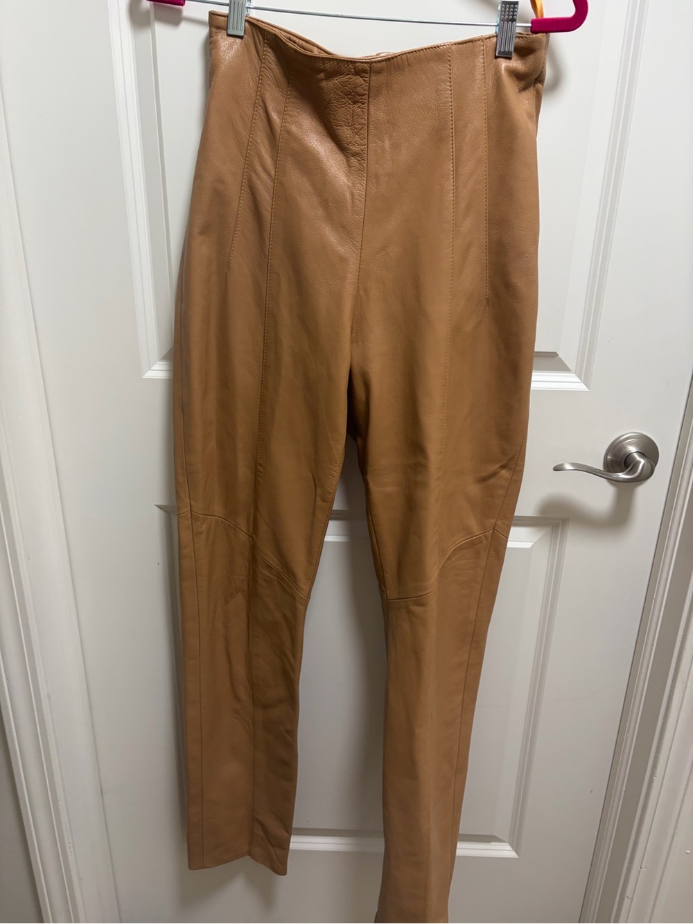 High-Waist Straight-Leg Leather Pants - Camel